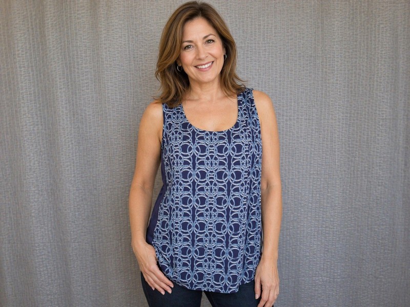 Charming Charlie Womens Top Blouse Sleeveless Loose Flowy Fit Split Back Blue XL