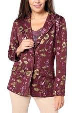 Isaac Mizrahi Live Foil Printed Scuba Blazer w/ Pockets Wine