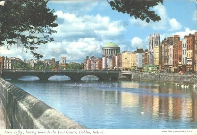 1974 Dublin Irland Fluss Liffey Vier Gerichte John Hinde Postkarte