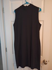 Ladies Apostrophe  Form Fitting Little Black Mock Neck Dress (XL)