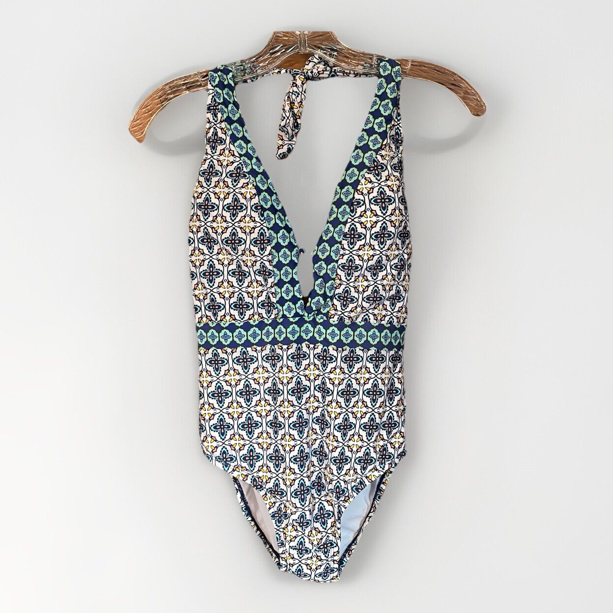 Laundry By Shelli Segal Swimsuit Women's Sz Small Blue Tile Print One Piece Boho