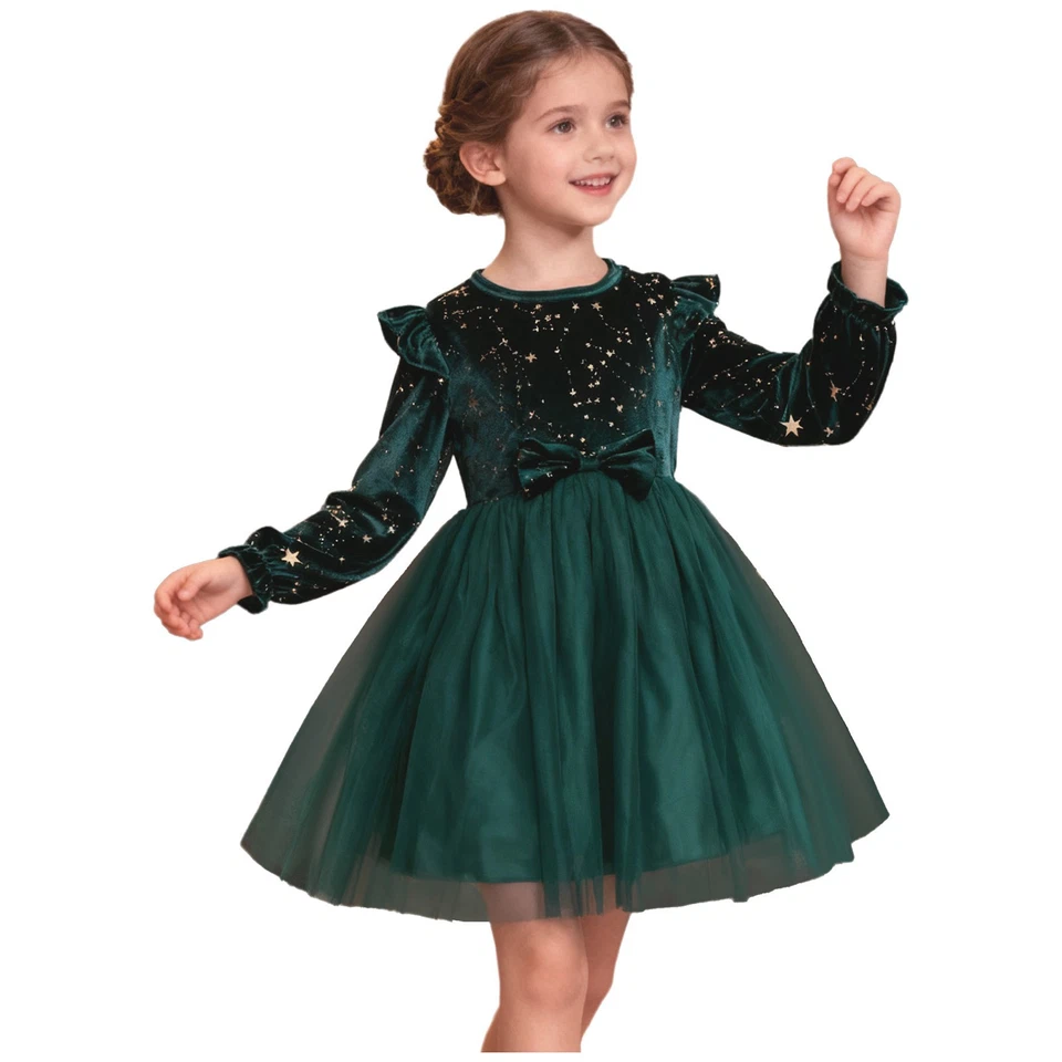 Niñas Pequeñas Vestido Princesa Concurso Tul Lazo Decoración Terciopelo Festivo Bebé Bebé Foto 3 de 4