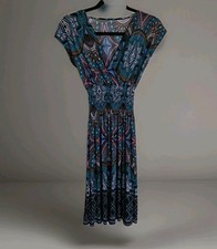 Aztec Print Womens Stretch Vneck Dress Large Fits Small See Description