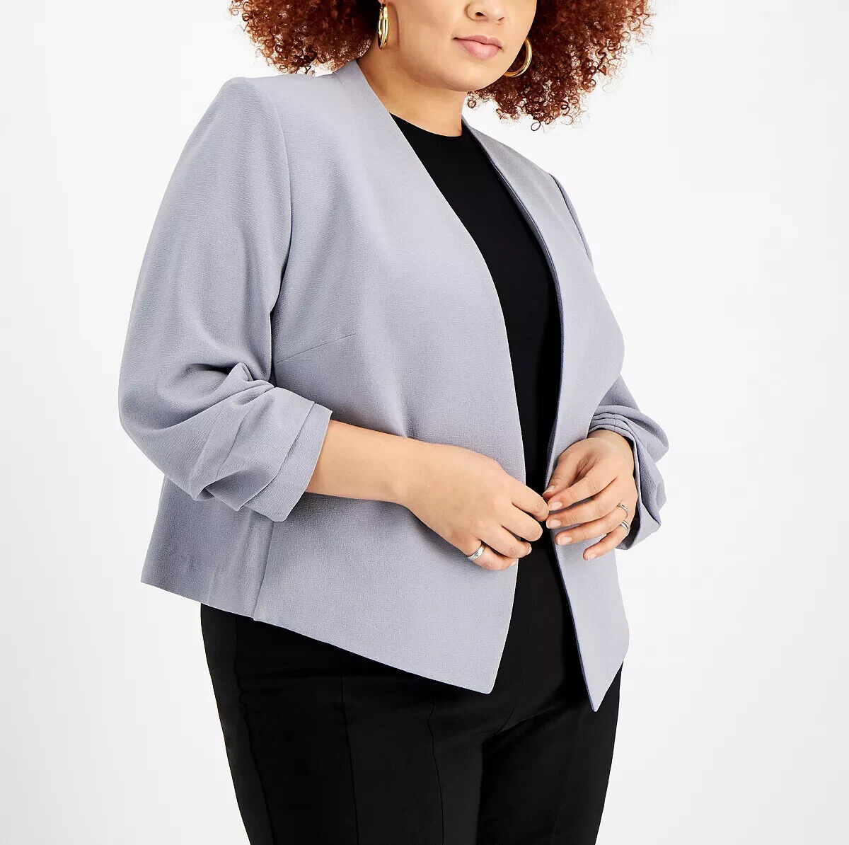Bar III Plus Size Scrunched-Sleeve Open-Front Jacket Rhodium Size