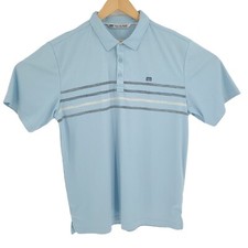Travis Mathew Shirt Mens Extra Large Light Blue Golf Polo Striped Stretch