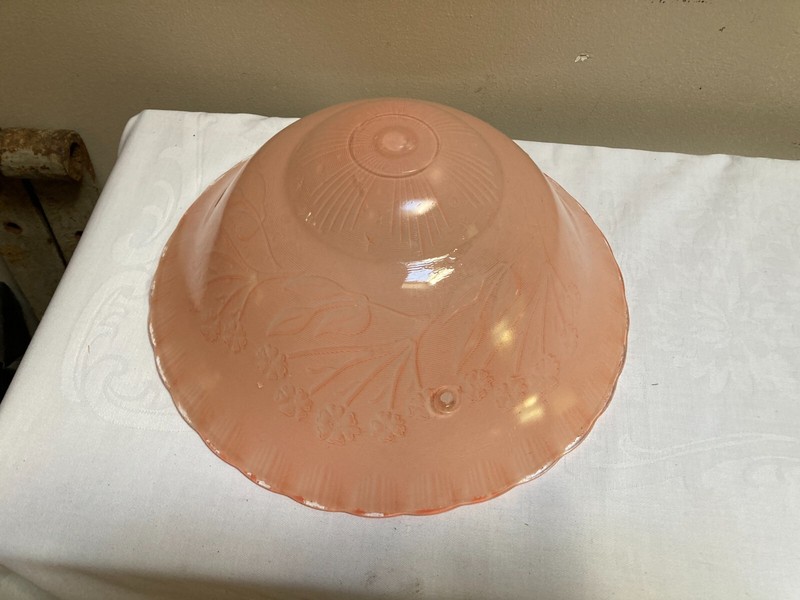 Vintage 10" Pink Glass Art Deco Ceiling Light Fixture Cover Shade 3-Hole