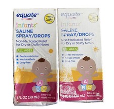 Equate Infants' Saline Spray/Drops 1oz Nasal Congestion All Ages Lot Of 2