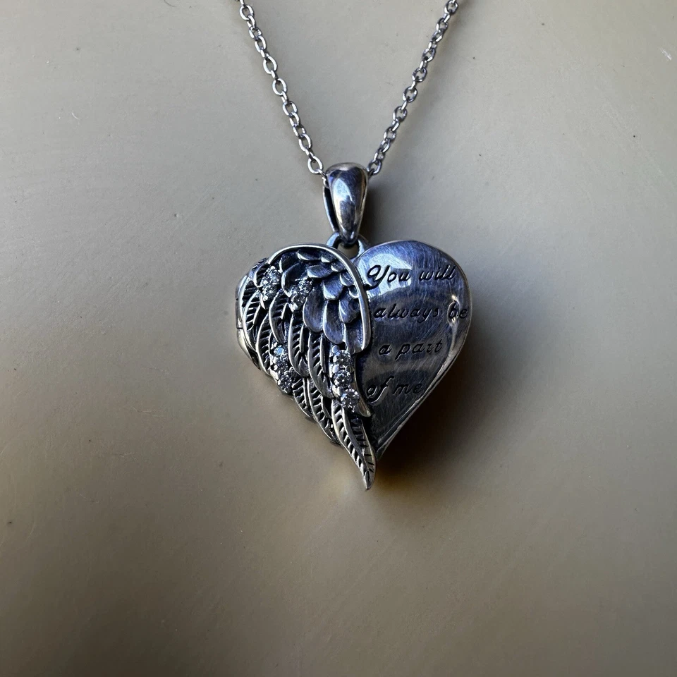 Сердце фото медальон 18» ожерелье CZ акценты крылья ангела 925 пробы 7,0 г - Изображение 3 из 4