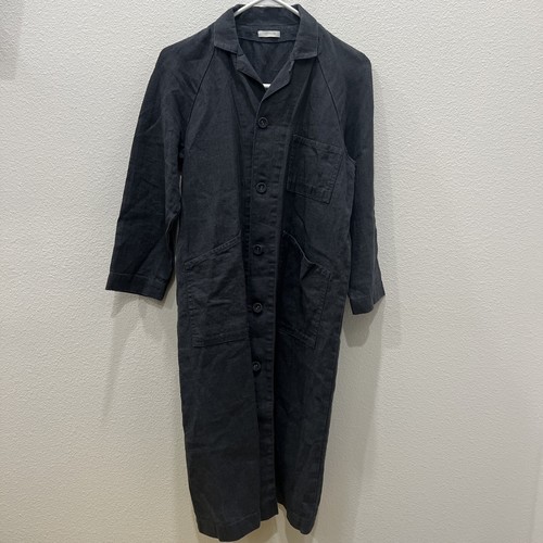 CHAQUETA ABRIGO LINO GRIS OSCURO FOG LINEN WORKS TALLA M LAGENLOOK MINIMALISTA ATEMPORAL