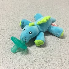 WubbaNub Infant Pacifier 0-6 Months Bright Baby Dino Dinosaur Blue Green
