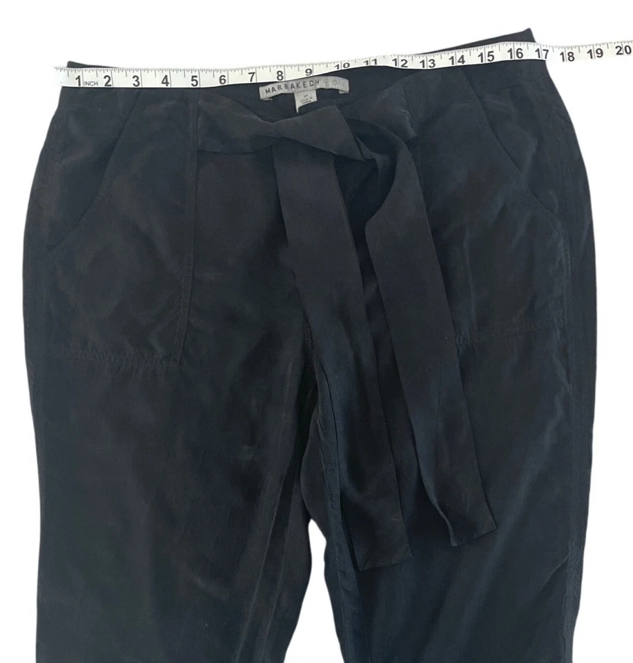 Pantalones Jogger Marrakech Teri Corbata Cintura Cupro Seda Negros Puños a Presión Talla 29 Chic Foto 3 de 4