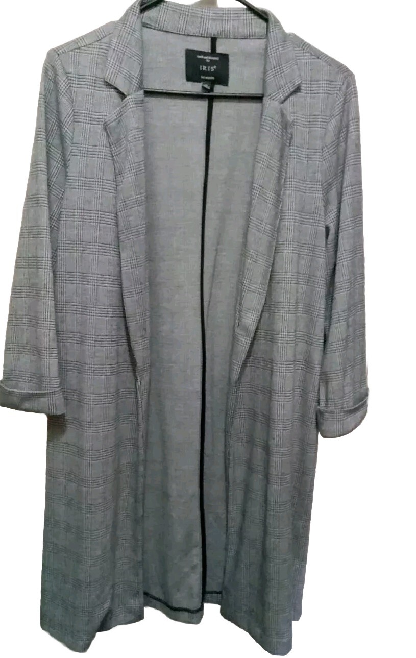 Iris Windowpane Plaid Flannel Collared Duster Cuf… - image 1