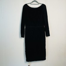 Vintage Velvet Sheath Dress Beaded Knee Length Black Women's Size S/M