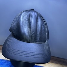 VTG Hatquarters Henschel Black Leather Adjustable StrapBack Cap Hat Made in USA