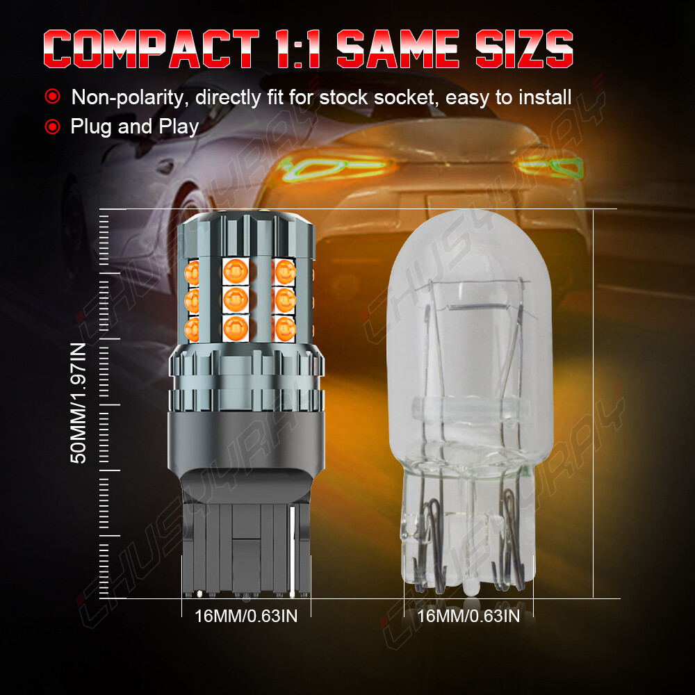 7443 Led Bulb With Built-in Resistor Red AUXITO Amber LED Turn Signal Bulbs - 7443/7440 Size, CANbus, No Hyper Flash, 2800 Lumens Lasfit Amber 7443 - Foto 3