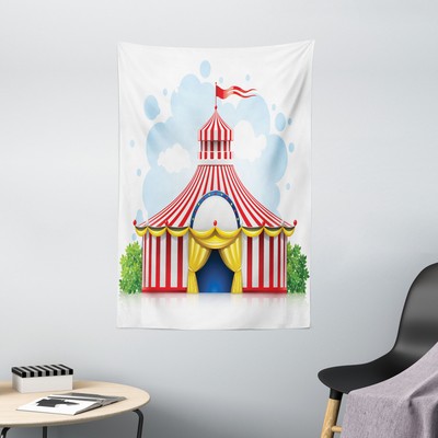 Circus Tapestry Striped Tent with Flag Print Wall Hanging Decor