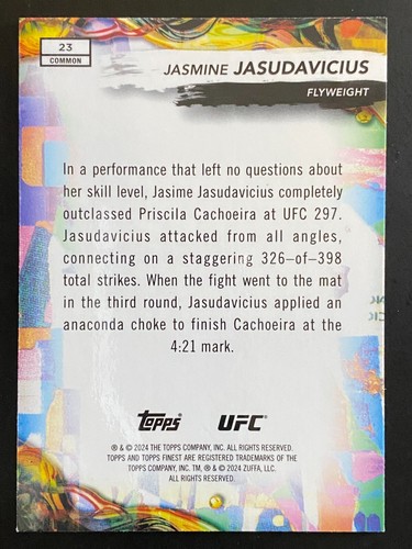 Jasmine Jasudavicius 2024 Topps Finest UFC Common Rookie Chrome Card #23 - Picture 2 of 2