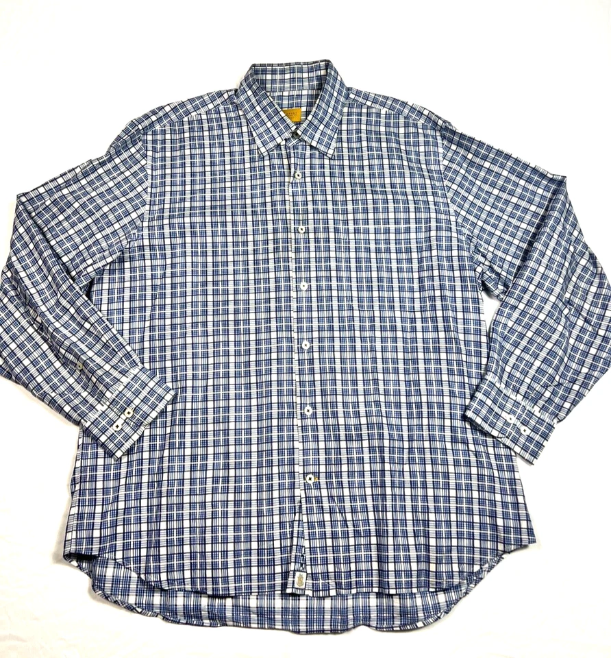 Camisa de vestir Robert Talbott azul a cuadros manga larga algodón para hombre XL bonita. Foto 2 de 4