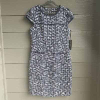Karl Lagerfeld Dress Women s Size 10 Tweed Shift Blue Old Money Preppy Corporate