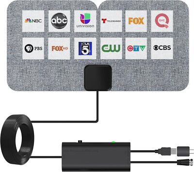Wall Mount Amplified HDTV Indoor Antenna - 4K 60 Mile Range VHF UHF Window Mount