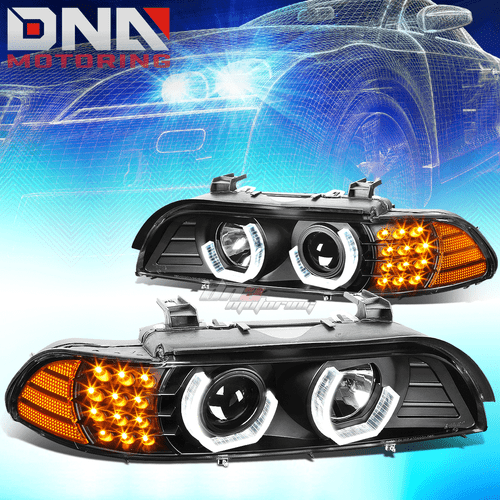 BLACK 3D HALO HEADLIGHT+LED CORNER+6000K WHITE LED SYSTEM FIT 96-03 E39 5-SERIES - Picture 2 of 12
