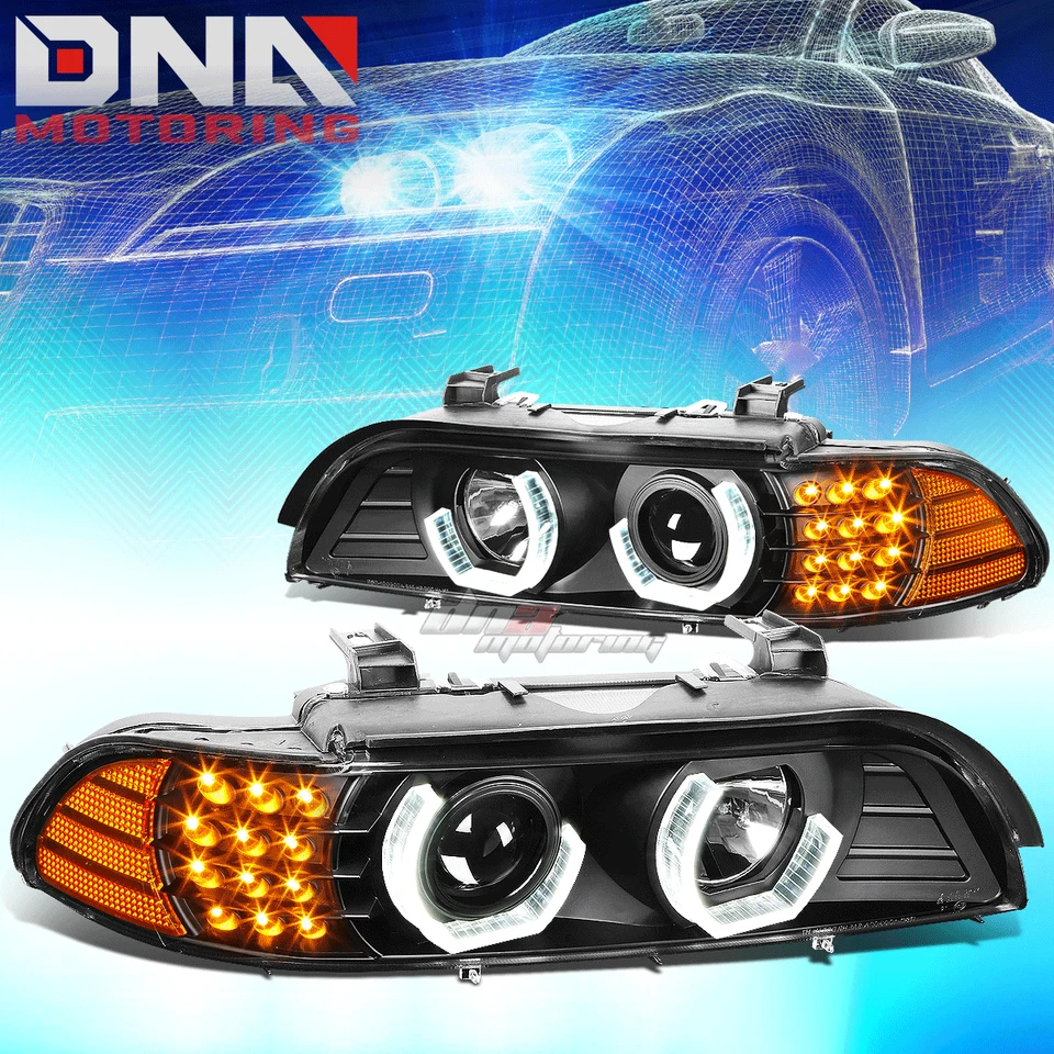 FARO HALO 3D NEGRO + ESQUINA LED + SISTEMA LED BLANCO 6000K AJUSTE 96-03 E39 SERIE 5 Foto 2 de 4