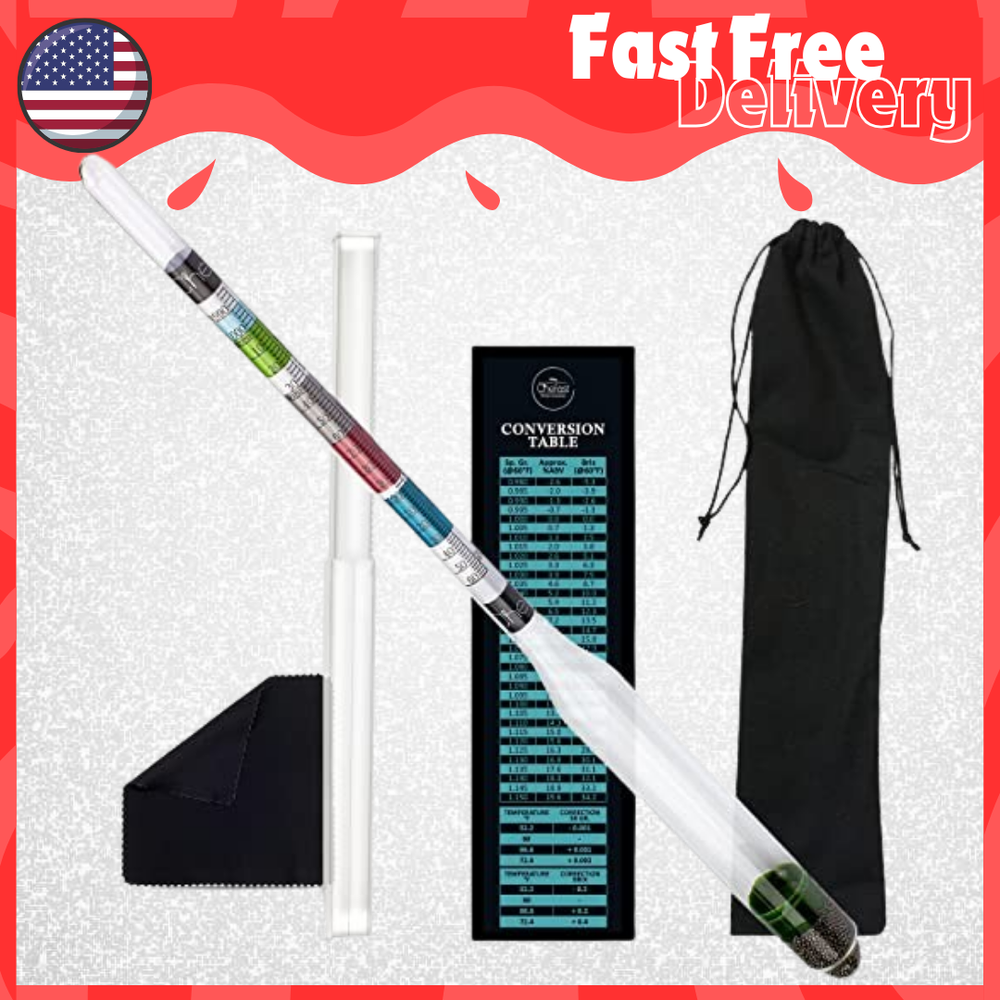 Alcohol Tester Triple Scale Hydrometer Kit for Wine, Beer, Mead Alcohol ABV Brix
