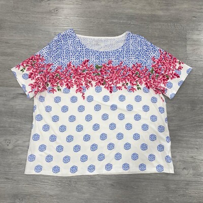 Talbots Women's Plus 2X Floral Tropical Short Sleeve Shirt Tee Top