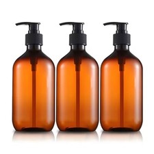 3-Pack 16oz Amber Plastic Pump Bottles Refillable Dispensers for Soap, Lotion