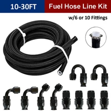 6AN-8AN-10AN Black Nylon E85 PTFE Fuel Line 10-30FT w/6 or 10 Fittings Hose Kit