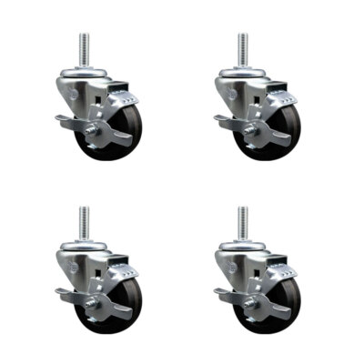 3 Inch Phenolic Wheel Swivel 3/4 Inch Threaded Stem Caster Set with Brake SCC