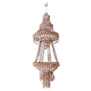 Vintage Hanging 3-Tier Cowrie & Puka Shell Chandelier, Seashell Plant Holder