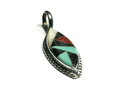 Richard & Geneva Terrazas Sterling Silver Multi Stone Inlay Pendant R. & G.T