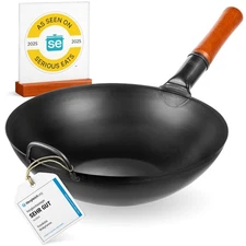 YOSUKATA Carbon Steel Wok Pan – 13,5 “ Stir Fry Pans-Chinese with Flat Bottom