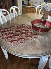 VTG Indiana Ruby Flash/Cranberry Glass Punch Bowl & 23 Footed Punch Cups