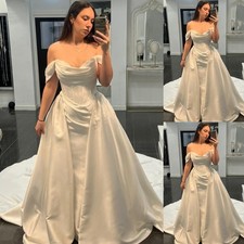 Satin Wedding Dresses with Detachbale Train Off Shoulder Sweetheart Bridal Gowns
