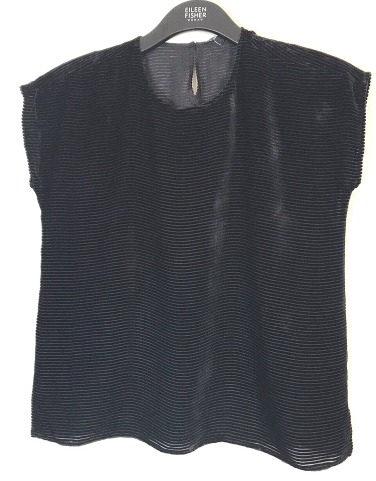 $258 Eileen Fisher Women's M Black Textured Illusion-Stripe Velvet Top New - Image 4 of 4