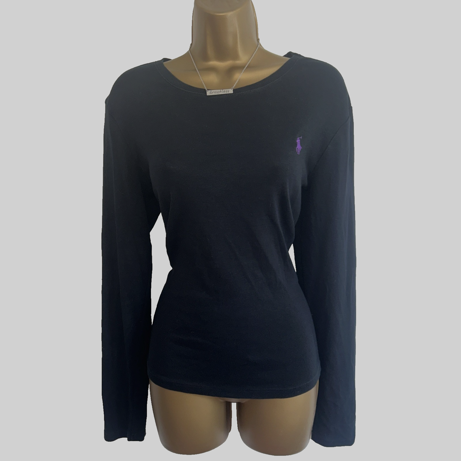 Ralph Lauren Jet Black Polo Shirt Top UK Size 14 Classic Fit