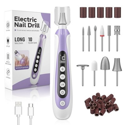 Nail Drill, Electric File & 10-Speed Cordless File, 10 in 1 Purple