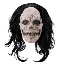 Scary Skull Latex Mask with Long Hair Ghost Skeleton Halloween Party Costume