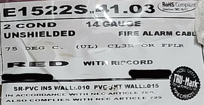 Carol E1522S 14/2C Solid UnShielded Riser Fire Alarm Cable Wire FPLR/CL3R /100ft