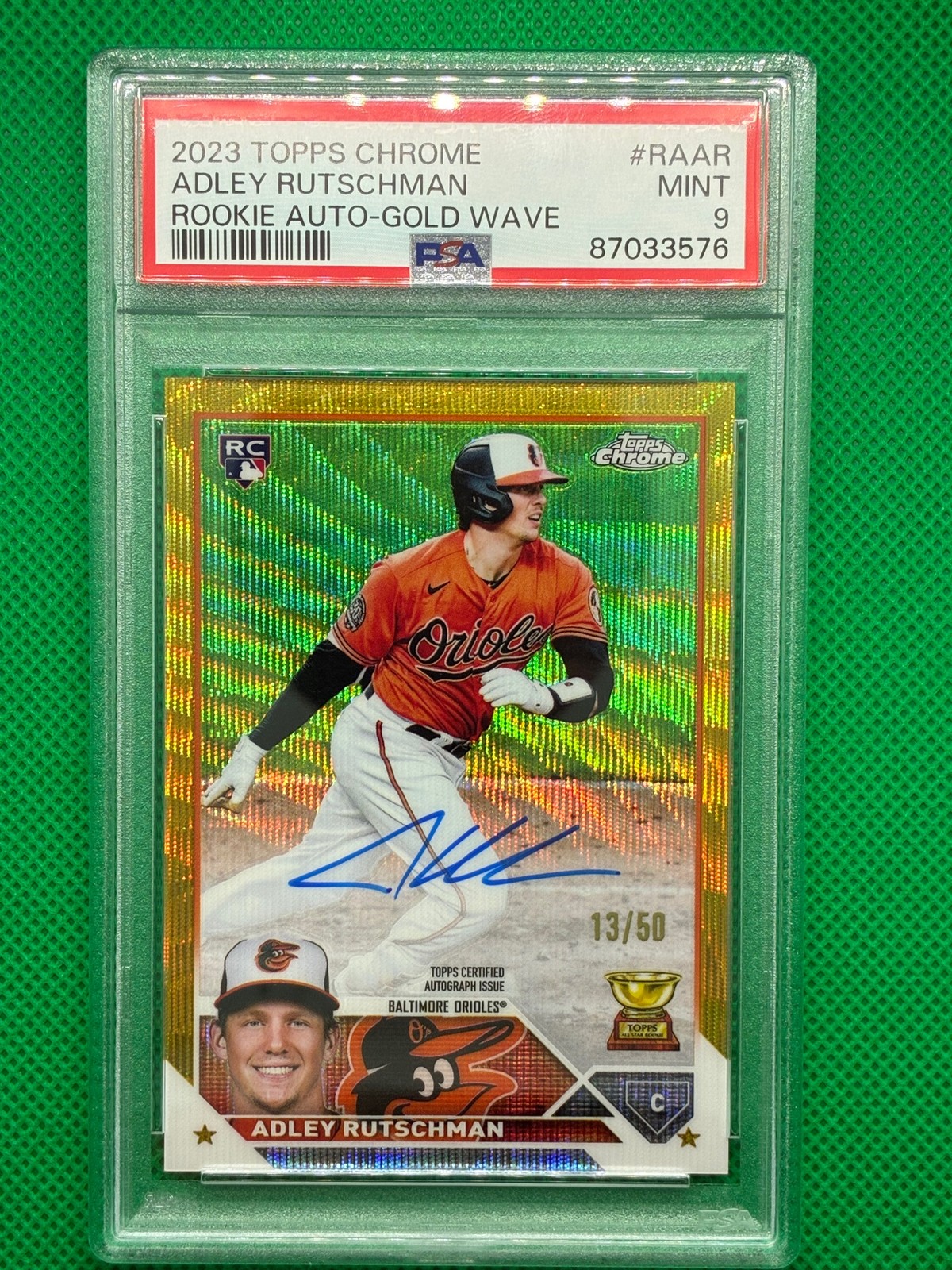 2023 Topps Chrome #RA-AR Adley Rutschman Rookie Autographs Gold Wave #/50
