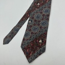 Mickey Inc Necktie Mens One Size Burgundy Blue Medallion Paisley Silk Disney Vtg