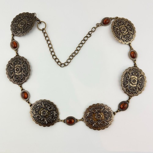 Vtg Concho Belt Western Statement Medallion Chain Y2K Heavy Solid Brass Tone 40"