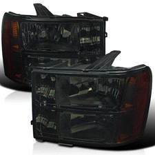 Smoke Lens Amber Headlights L R Pair for 2007-2013 GMC Sierra 1500
