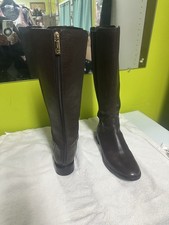 Brown Knee High Riding Boots Leather Textile Zip Women's Size 10M Round Toe