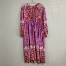 R Vivimos Midi Dress Womens L Boho Floral Tiered Tassel Colorful Beach