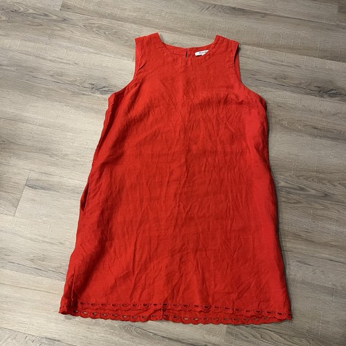 Madewell Red Orange Linen Sleeveless Shift Dress Large