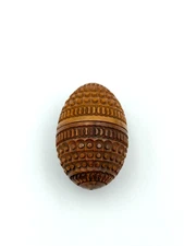 Antique Carved Coquilla Nut Sewing Thimble Holder with Brass Thimble