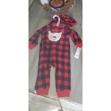Carters Just One You Baby 9M Buffalo Plaid Hooded Fleece Jumpsuit Bear 1T933410